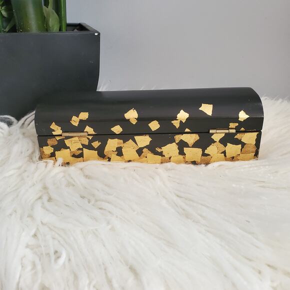 Gold Foil Black Cushioned Wooden Trinket Box - Picture 4 of 11